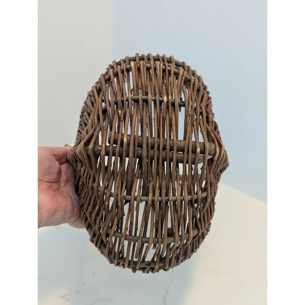 Vtg Handmade Woven Basket W/Handle Primitive Country Cottagecore Grandmacore